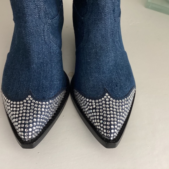 Karl Lagerfeld Cowboy very Taylor Swift Denim Boots Crystal Embellishment - Picture 8 of 9